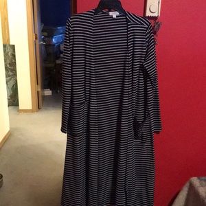 Navy and white long cardigan